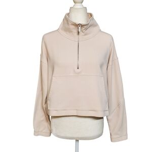 FLX Women's Cream Half-Zip Cropped Pullover Sweatshirt Size Large